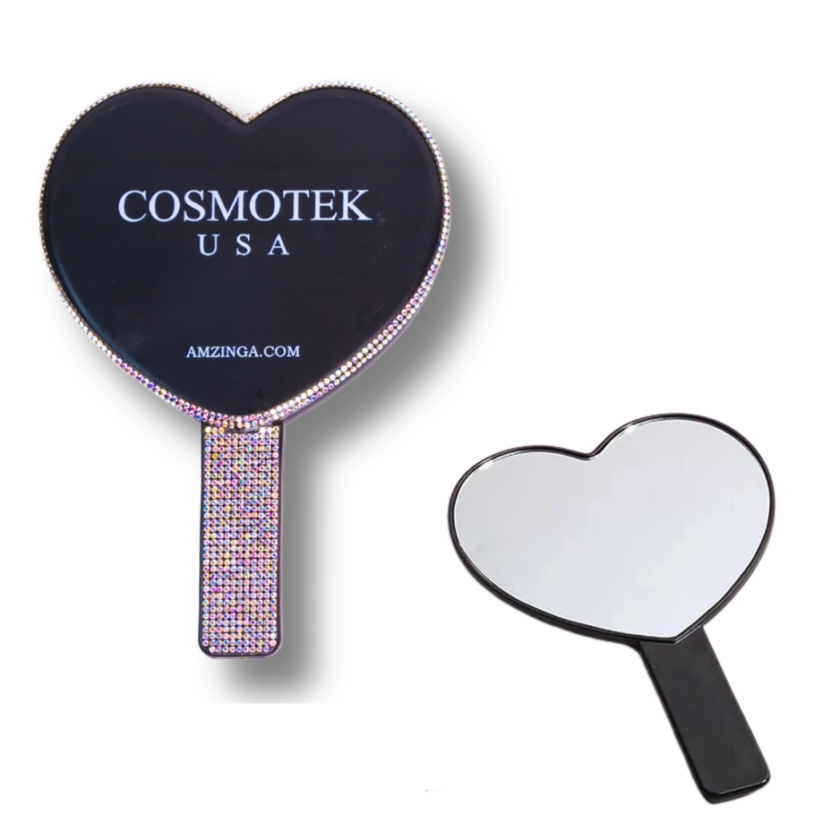 Heart-Shaped Handheld Mirrors Travel Makeup Mirrors Mini Cosmetic Mirror with Handle Small Heart Mirrors Decorative Hand Held Mirror for Women Girls - Black