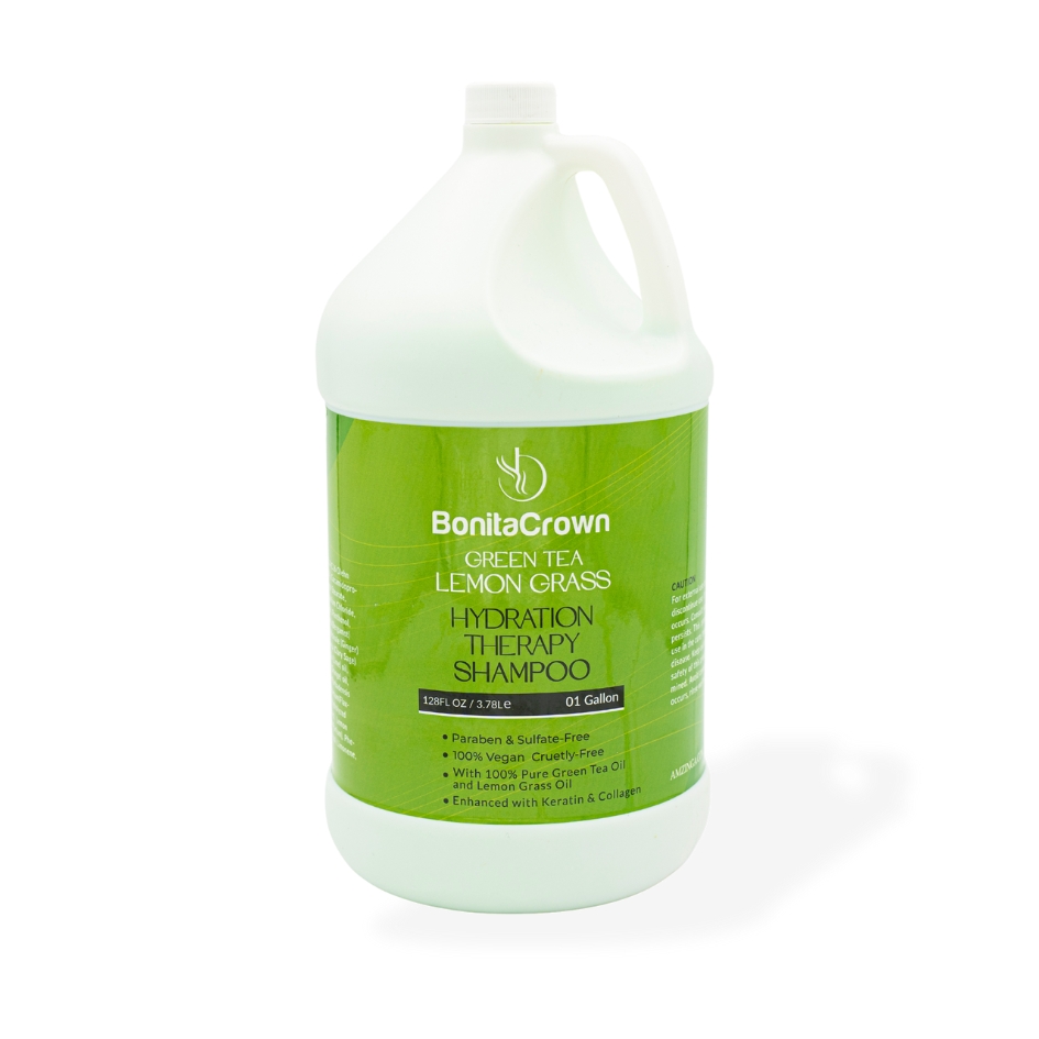 GREEN TEA - LEMON GRASS hydration therapy shampoo, 100% Vegan cruetly-free, 100% pure green tea oil & lemon grass oil, keratin & collagen 1Gallon