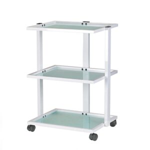 Beauty Esthetician Trolley with 3 Tier Glass Shelves and Locking Drawer - 1040A - White