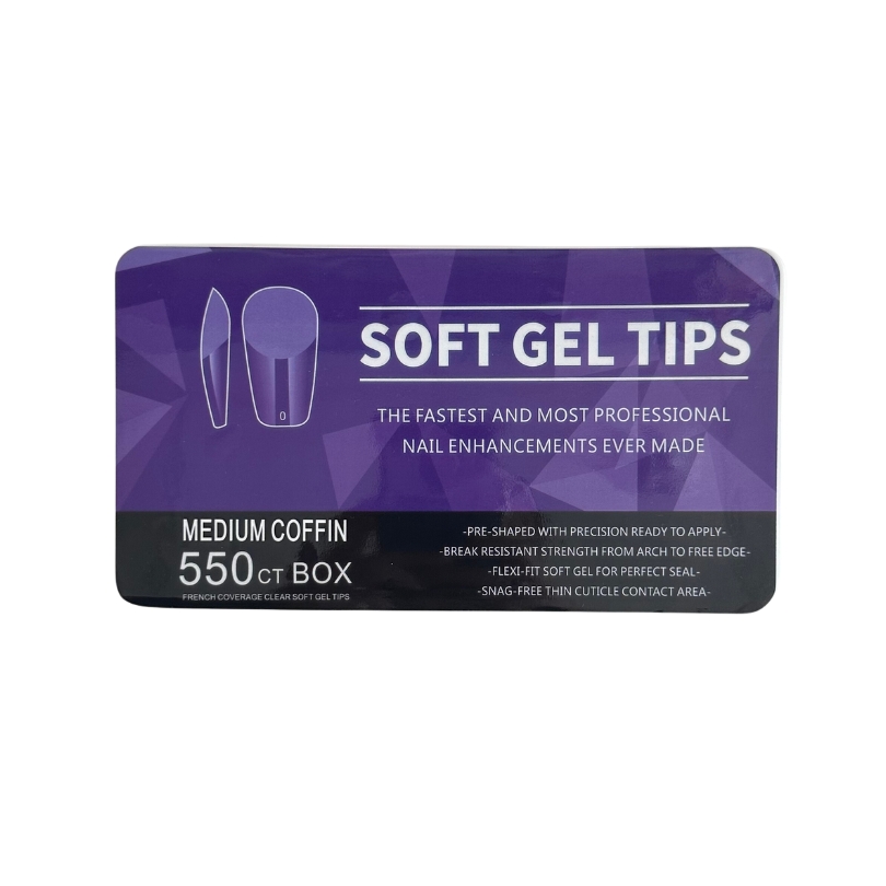 550PCS Soft Gel Tips for Nail Extensions Coffin Shaped Full Cover Gel X Nail Tips Pre Etched - Clear False Nails Press on Nails 11 Sizes, MEDIUM COFFIN