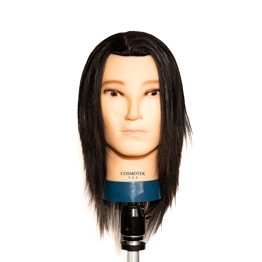 JOHN - Men Mannequin Head with Human Hair - 14" Cosmetology, Baber Men Mannequin Head with 100% Real Human Hair for Braiding Practice Cutting - Manikin Head with Human Hair for Hairdresser (Brown)