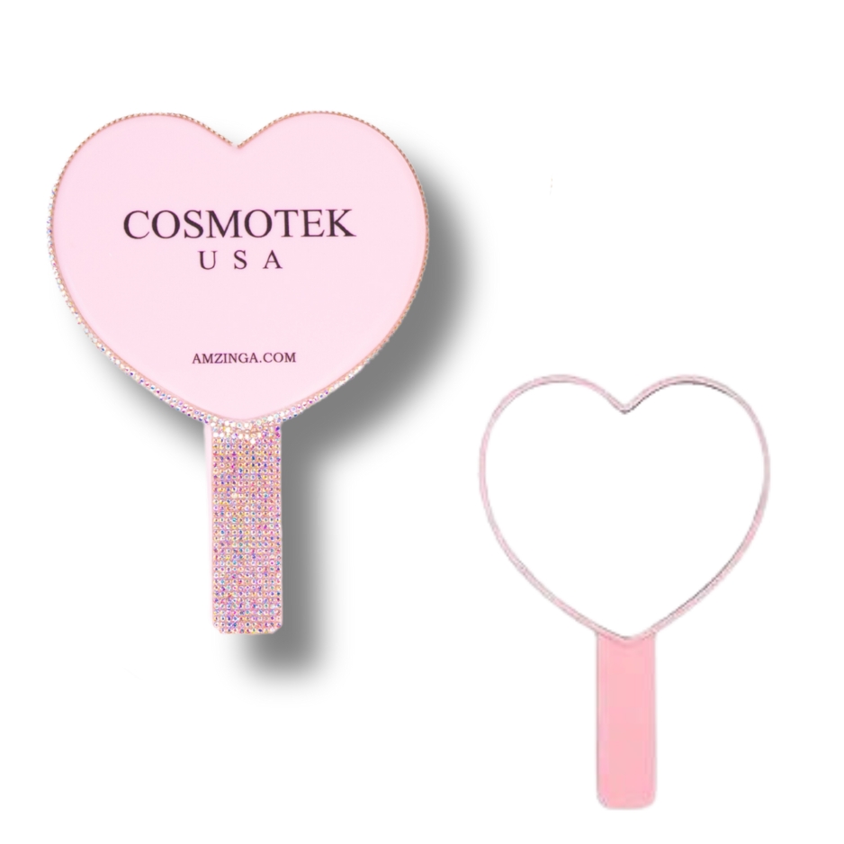 Heart-Shaped Handheld Mirrors Travel Makeup Mirrors Mini Cosmetic Mirror with Handle Small Heart Mirrors Decorative Hand Held Mirror for Women Girls - Light Pink