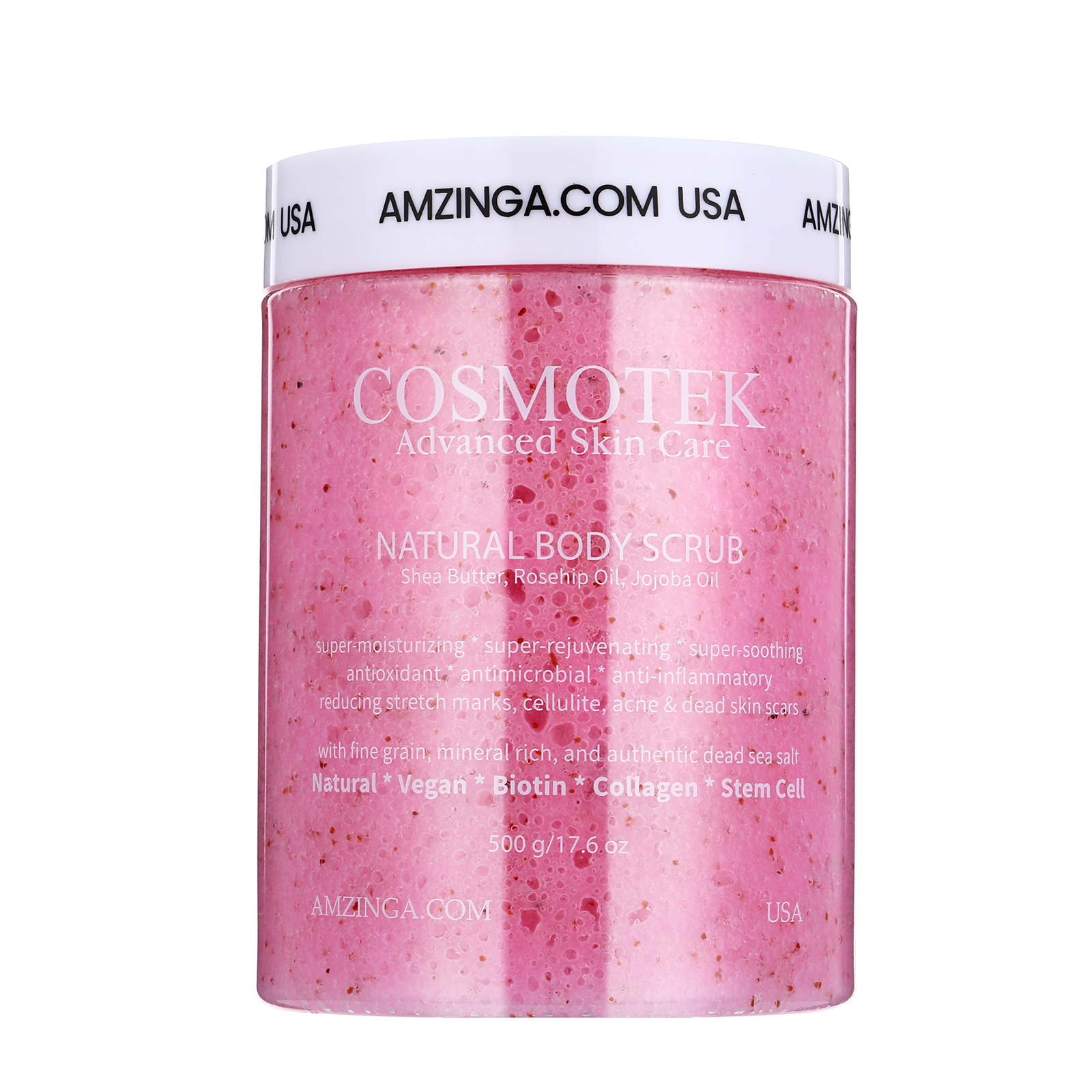 Rosehip Body Scrub - Natural Exfoliating Salt Scrub & Body and Face Souffle helps with Moisturizing Skin, Acne, Cellulite, Dead Skin Scars, Wrinkles (16.7 oz)