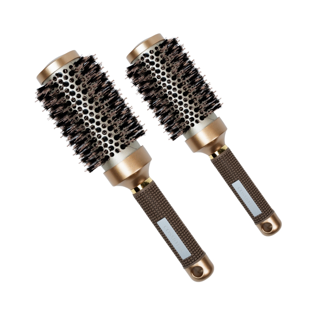 Round Hair Brush with Boar Bristle, Ionic Tech Ceramic Hairbrush Professional Barrel Brush for Drying, Curling, Styling (2 Pack - 2.5 inch, 2.9 inch)