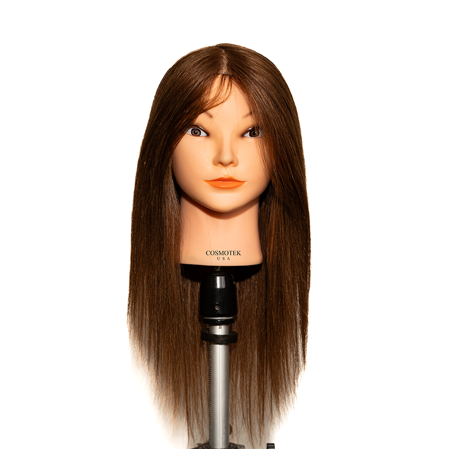 MILEY - Mannequin Head with Human Hair - 18" Cosmetology, Baber Mannequin Head with 100% Real Human Hair for Braiding Practice Cutting - Manikin Head with Human Hair for Hairdresser (Brown)