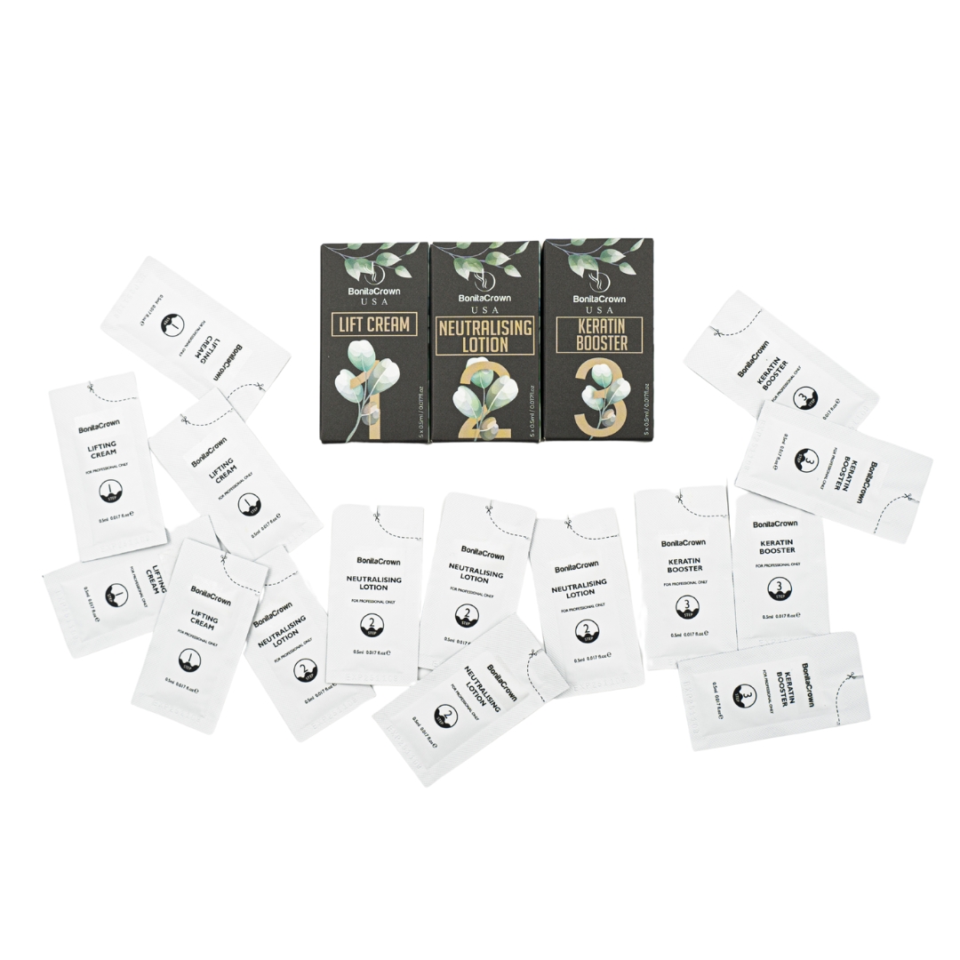 BonitaCrown Eyelash Lifting Kit for Professionals – Complete 3-Step - Lifting Cream, Neutralising Lotion & Keratin Booster