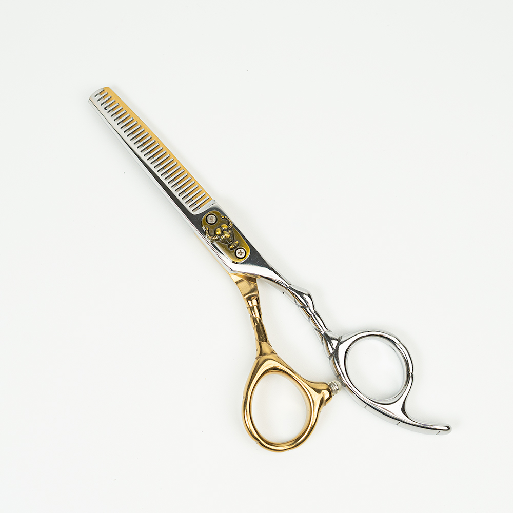 Professional Hair Thinning Shears Cutting Teeth Scissors,S 6.5" Barber Blending Texturizing Shears Razor Edge Haircut Scissor for Women Men, Japanese 420C Stainless Steel for Home Salon Hairdressing (Silver & Gold) - Buffalo design