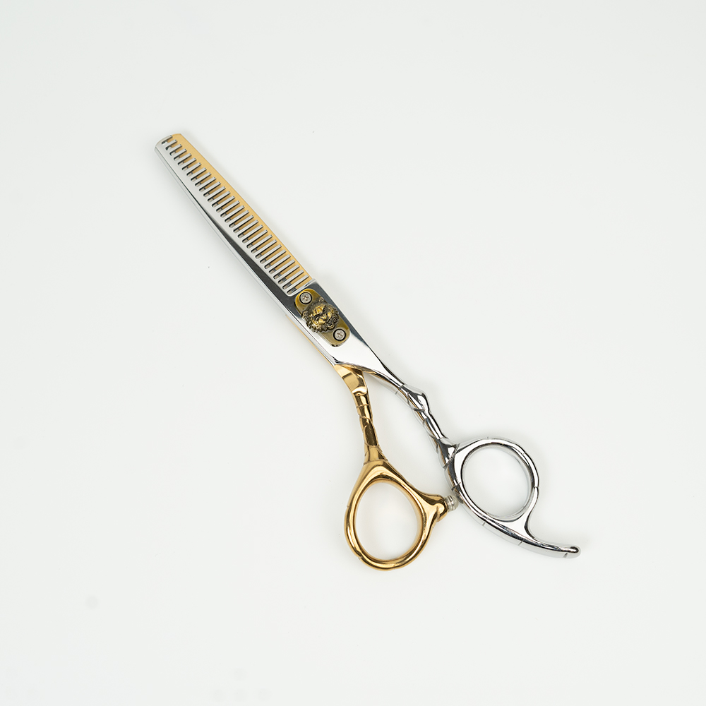Professional Hair Thinning Shears Cutting Teeth Scissors,S 6.5″ Barber Blending Texturizing Shears Razor Edge Haircut Scissor For Women Men, Japanese 420C Stainless Steel For Home Salon Hairdressing (Silver & Gold) – Lion Design