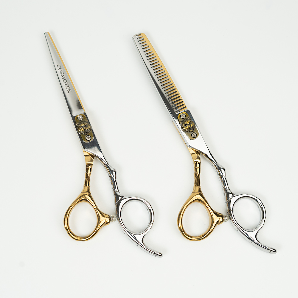 Professional Hair Cutting Scissors Set – Thinning/Texturizing Shears Set – 6.5” Overall Length, Razor Edge Barber Scissors Japanese 420 – 440C stainless steel For Men & Women – Premium Shears For Salon & Home Use (Silver & Gold) - Lion design