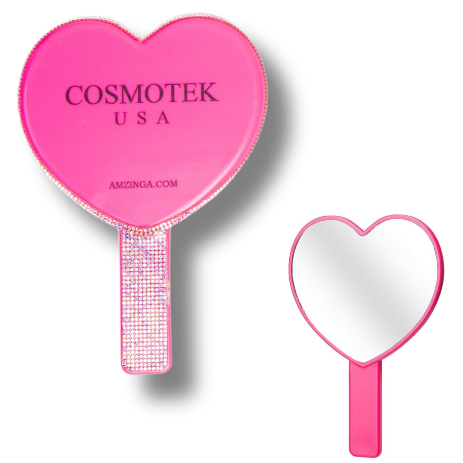 Heart-Shaped Handheld Mirrors Travel Makeup Mirrors Mini Cosmetic Mirror with Handle Small Heart Mirrors Decorative Hand Held Mirror for Women Girls - Pink