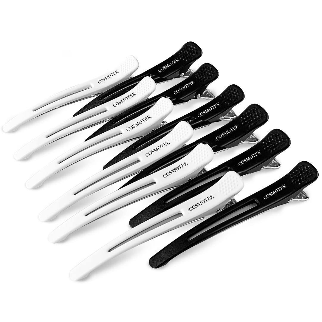 Professional Hair Clips for Styling Sectioning, Non Slip No-Trace Duck Billed Hair Clips with Silicone Band, Salon and Home Hair Cutting Clips for Hairdresser, Women, Men - Black 4.3” Long BLACK & WHITE