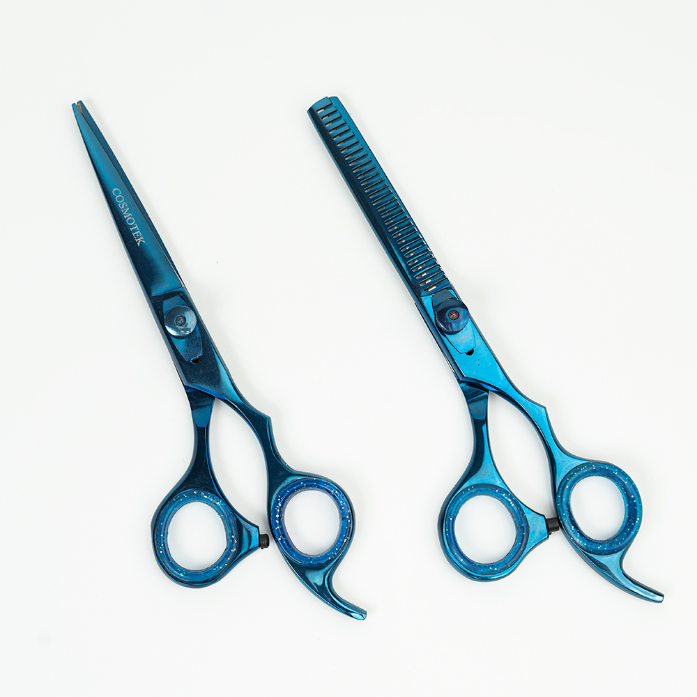 Professional Hair Cutting Scissors Set - Thinning/Texturizing Shears Set - 6.5” Overall Length, Razor Edge Barber Scissors For Men & Women - Premium Shears For Salon & Home Use (Titanium Blue)