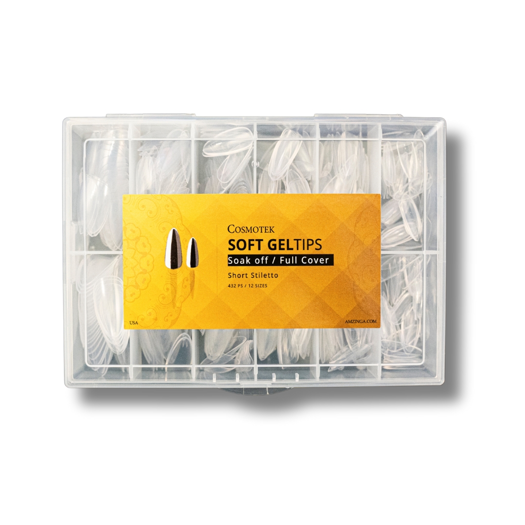 Cosmotek Short Stiletto shape Nail Tips Pre-Filed 11 Sizes Press On Nails Tips Full Cover Half Matte Clear Fake Nails for Acrylic Nails Soak Off Home DIY Salon