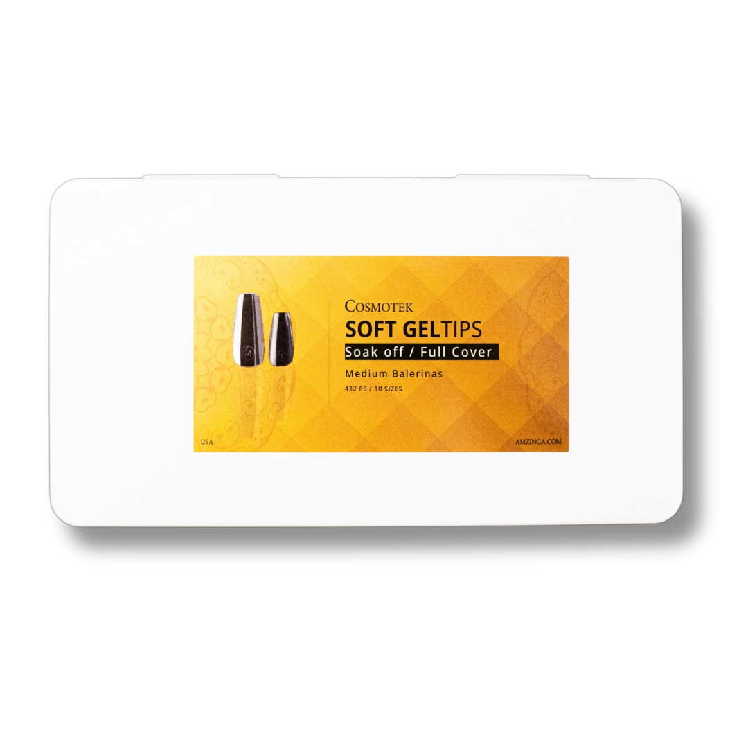 Cosmotek Medium Balerinas shape Nail Tips Pre-Filed Full Cover Soft Gel x Nail Tips 9 Sizes On Nails Tips Half Matte Clear Fake Nails for Acrylic Nails Soak Off Home