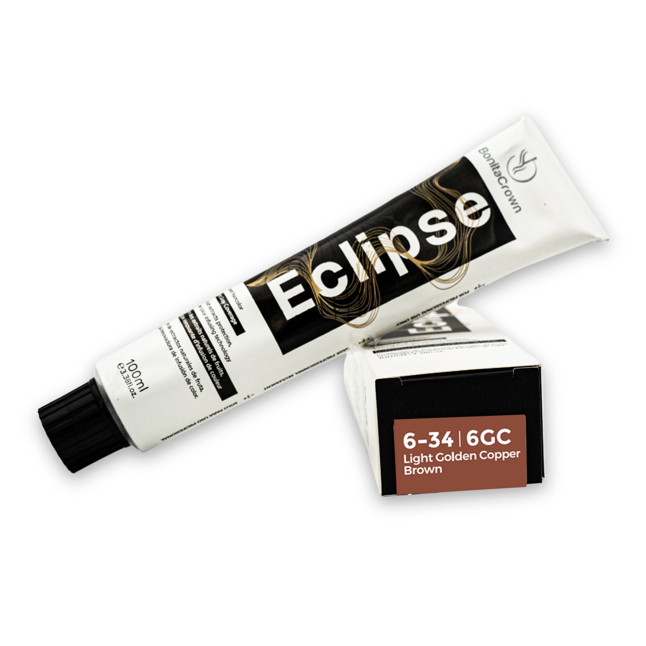 6-34 | 6GC – Light Golden Copper Brown Bonita Crown Eclipse Permanent Hair Color – Salon-Quality, Full Gray Coverage, Enriched with Natural Fruit Extracts for Long-Lasting Shine – 100ml