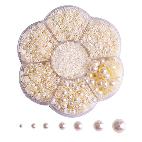 5800Pcs Half Pearls for Crafts, Flatback Pearls for Artwork Making, DIY Rhinestones Accessory Nail Art, Face Gems Jewels Flat Back Craft Pearls for Artist Creative - CREAM