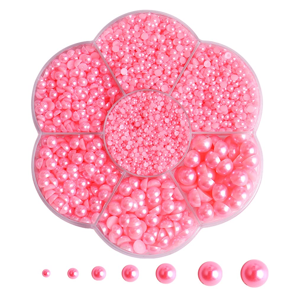 5800Pcs Half Pearls for Crafts, Flatback Pearls for Artwork Making, DIY Rhinestones Accessory Nail Art, Face Gems Jewels Flat Back Craft Pearls for Artist Creative - PINK