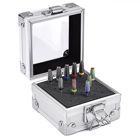 SILVER - Nail Drill Grinding Bit Holder Box, 25 Holes Professional Nail Polish Head Storage Box, Nail Tools Organizers Container, Display Storage Box Rack Manicure Tool for Salon Nail Grinding Head