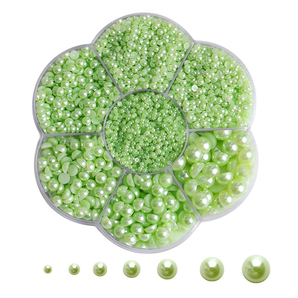 5800Pcs Half Pearls for Crafts, Flatback Pearls for Artwork Making, DIY Rhinestones Accessory Nail Art, Face Gems Jewels Flat Back Craft Pearls for Artist Creative - GREEN