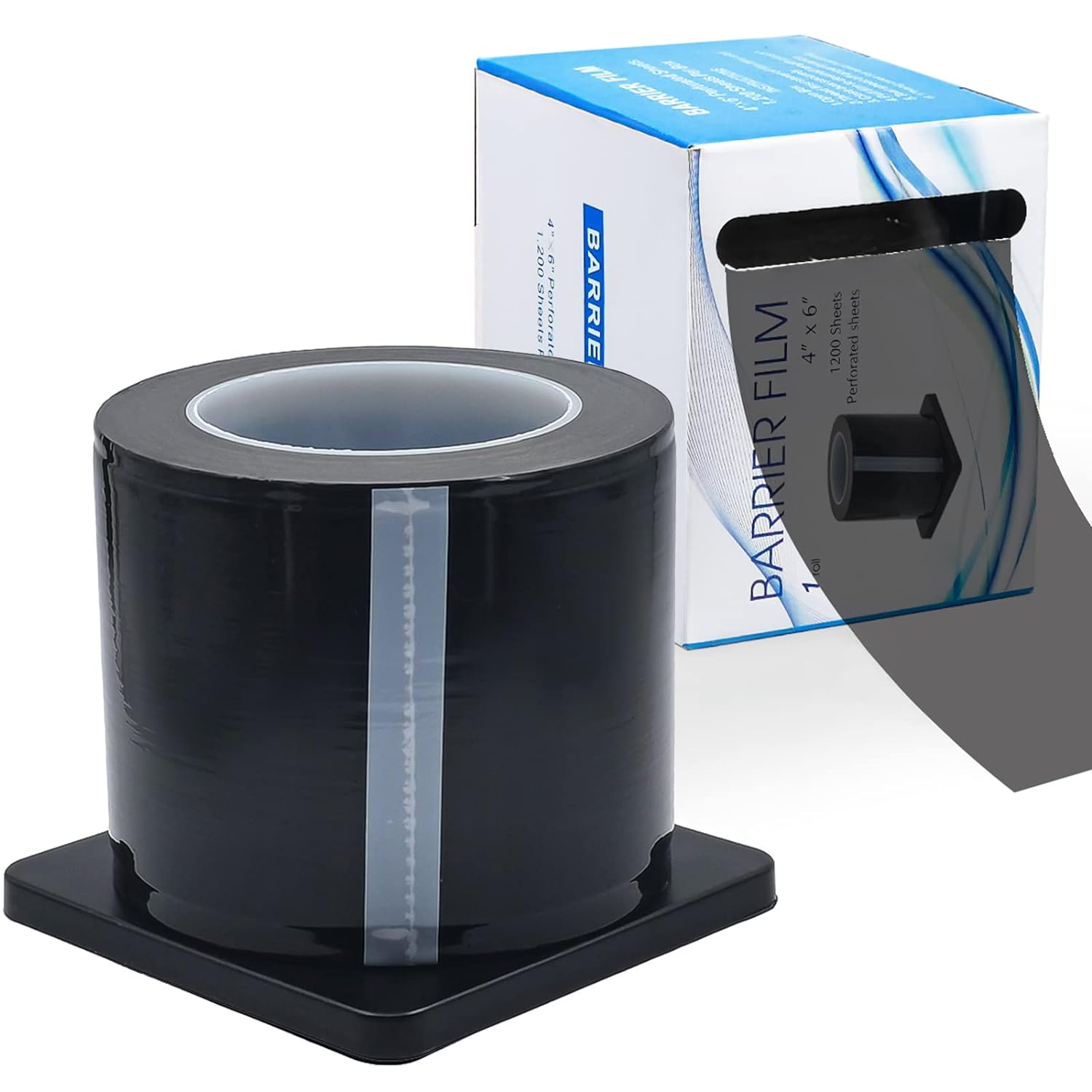 Black Barrier Film Roll 4"x6" - Protective Dental Barrier Film for Dental, Medical, Tattoo - Perforated Adhesive Barrier Tape Sheets (1 Box of 1200 Sheets)