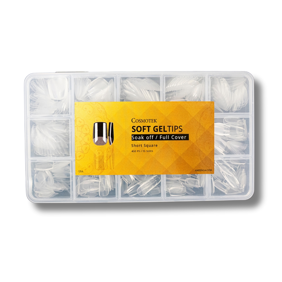 Cosmotek Short Square shape Nail Tips Pre-Filed Full Cover Soft Gel x Nail Tips 14 Sizes On Nails Tips Half Matte Clear Fake Nails for Acrylic Nails Soak Off Home