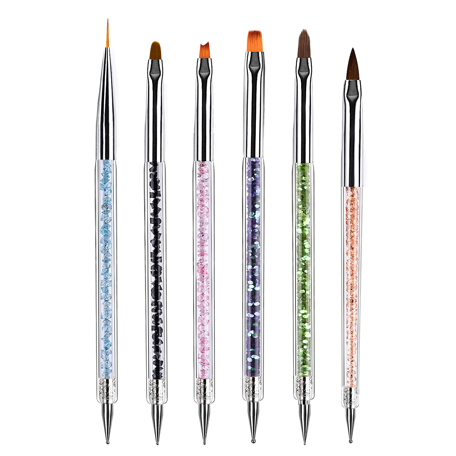 Double Ended Professional Nail Art Brushes Set, Builder Gel Brush, Nail Polish Nail Art Design Pen Painting Tools, Nail Art Liner Brush, And Nail Dotting Tools, For Acrylic Nail Home Salon DIY