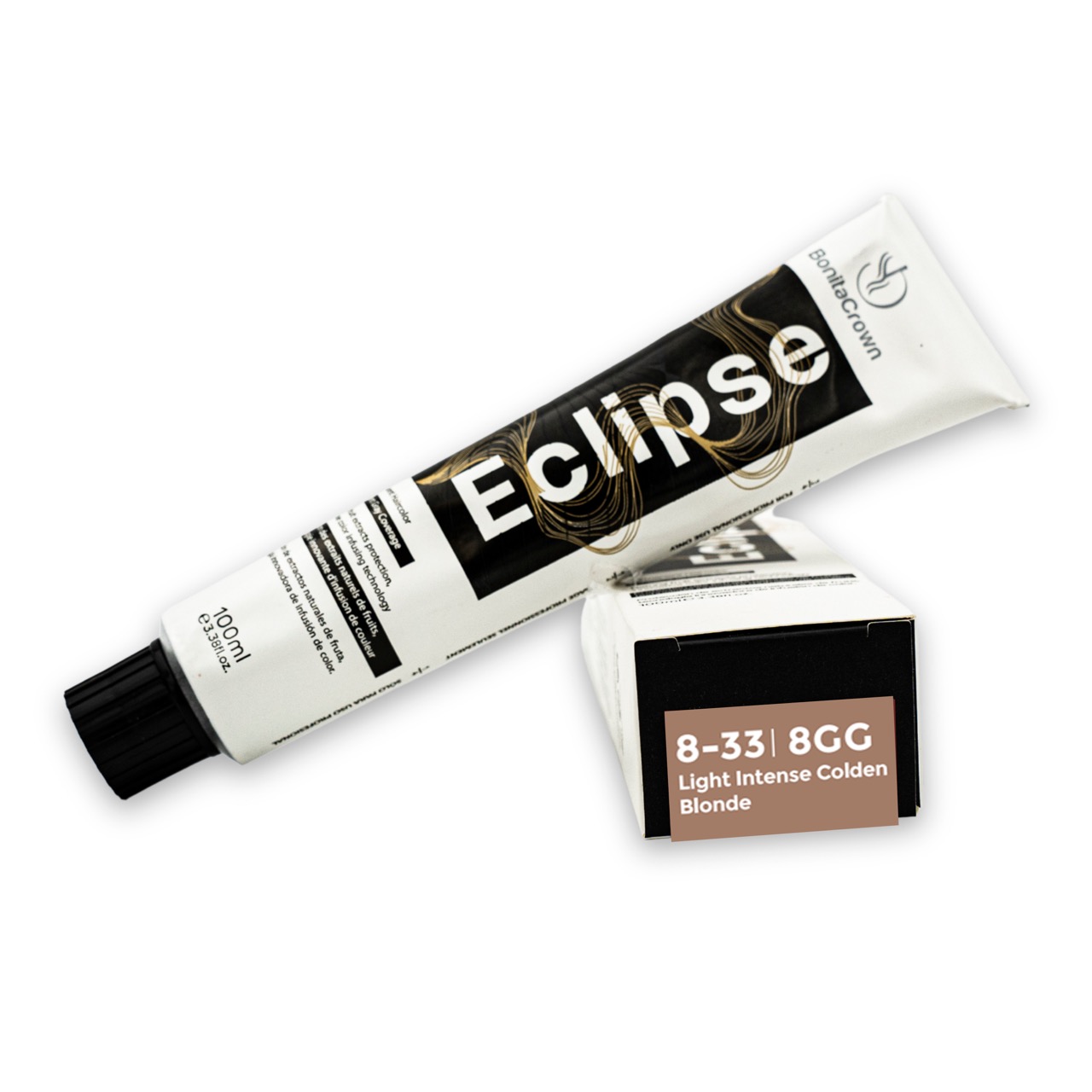 8-33 | 8GG – Light Intense Golden Blonde Bonita Crown Eclipse Permanent Hair Color – Salon-Quality, Full Gray Coverage, Enriched with Natural Fruit Extracts for Long-Lasting Shine – 100ml