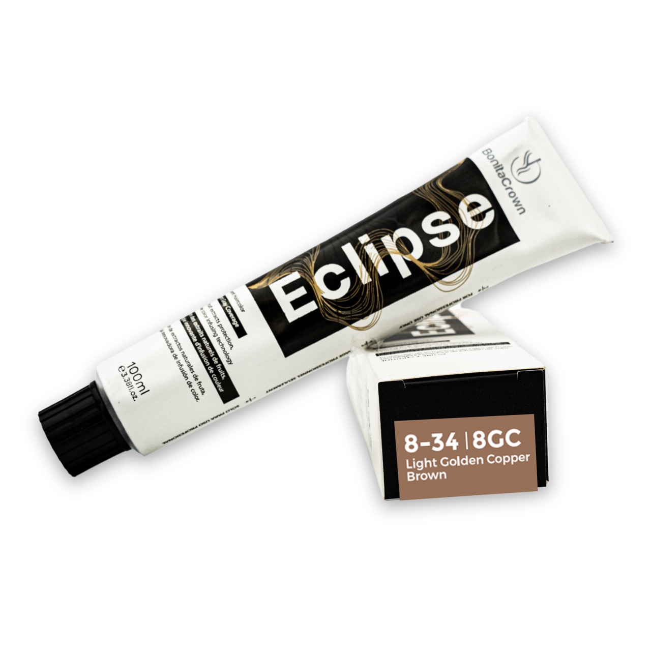 8-34 | 8GC – Light Golden Copper Brown Bonita Crown Eclipse Permanent Hair Color – Salon-Quality, Full Gray Coverage, Enriched with Natural Fruit Extracts for Long-Lasting Shine – 100ml