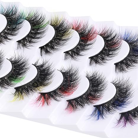 Colored Eyelashes Fluffy Eye Lashes with Color Colorful D Curl Strip Lashes Look Like Extensions 5D Mink Natural Wispy Salon Perfect False Eyelashes Pack 8 Pairs By