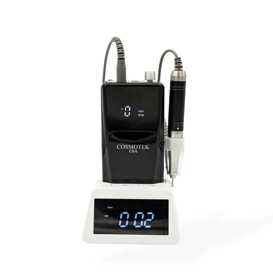 Black - 2-in-1 40K Smart Nail Drill Machine with Clock Dock | Portable & Desktop Electric Nail File | Vibration-Free, Ultra Quiet, Rechargeable E-File for Professional Nail Technicians & Salons