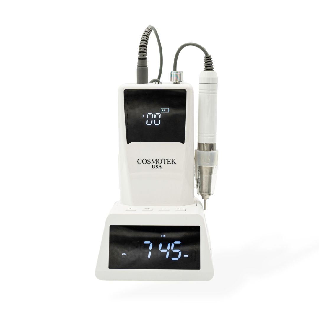 White - 2-in-1 40K Smart Nail Drill Machine with Clock Dock | Portable & Desktop Electric Nail File | Vibration-Free, Ultra Quiet, Rechargeable E-File for Professional Nail Technicians & Salons