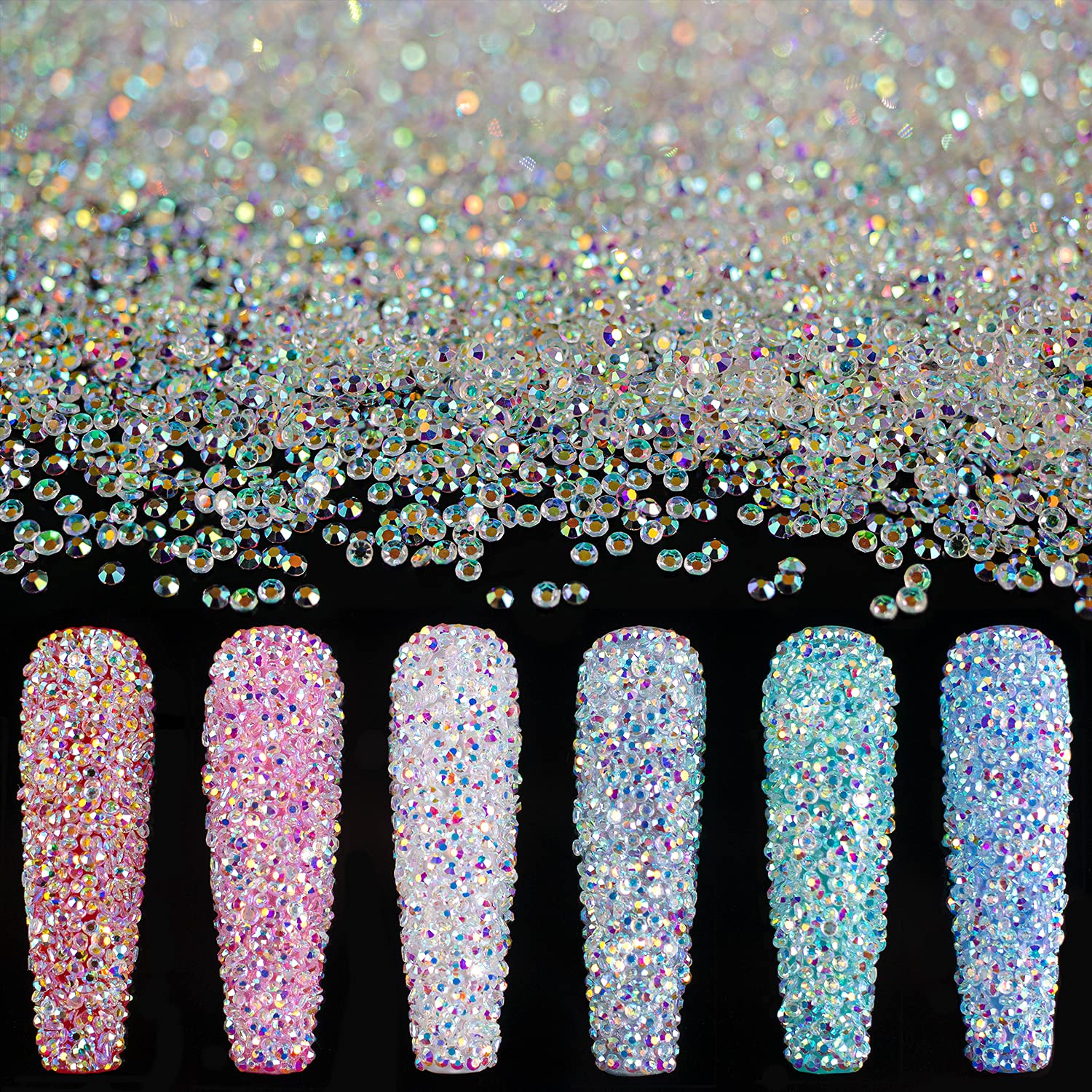 15000 Mini AB Diamond Beads for Nail Art - Iridescent Like Swarovski Crystals,Nail Art Rhinestones Round Beads Top Grade Flatback Glass Charms Gems Stones for Nails Decoration Crafts Eye Makeup Clothes Shoes