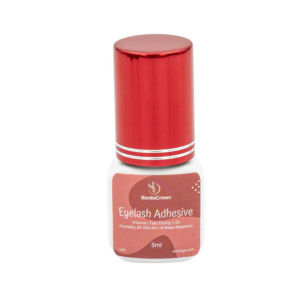 BonitaCrown Eyelash Adhesive Glue 5ml – Fast Drying 1-2s | 8-Week Retention | Professional Eyelash Extension Glue | High Humidity (55–70%) | Black Lash Glue for Volume Lashing