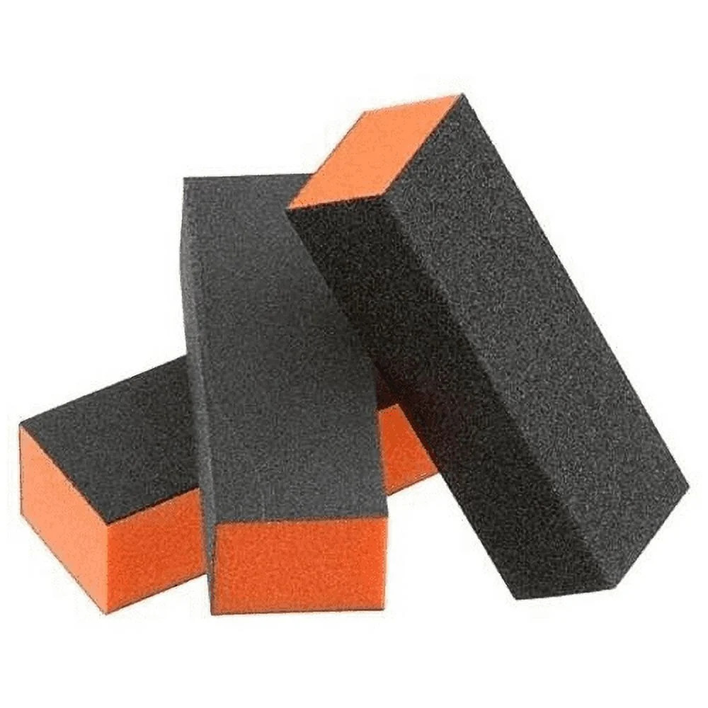3-Way Nail Buffer Blocks – 80/80/100 Grit Black & Orange Sanding Buffers for Acrylic & Gel Nails, Professional Nail Buffers for Salon & Home Use (Pack of 10)