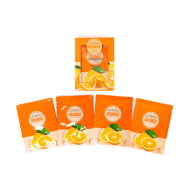 Orange - Pedicure Kit Foot Soak Set With Bubble Salt, Sugar Scrub, Massage Mask, Massage Lotion In a Box 4 Step Foot Spa Kit For Dry Cracked Feet, Tired Feet