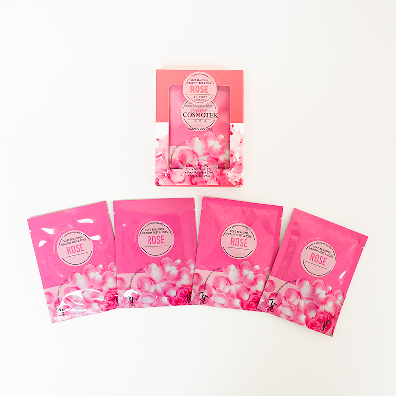 Rose - Pedicure Kit Foot Soak Set With Bubble Salt, Sugar Scrub, Massage Mask, Massage Lotion In a Box 4 Step Foot Spa Kit For Dry Cracked Feet, Tired Feet