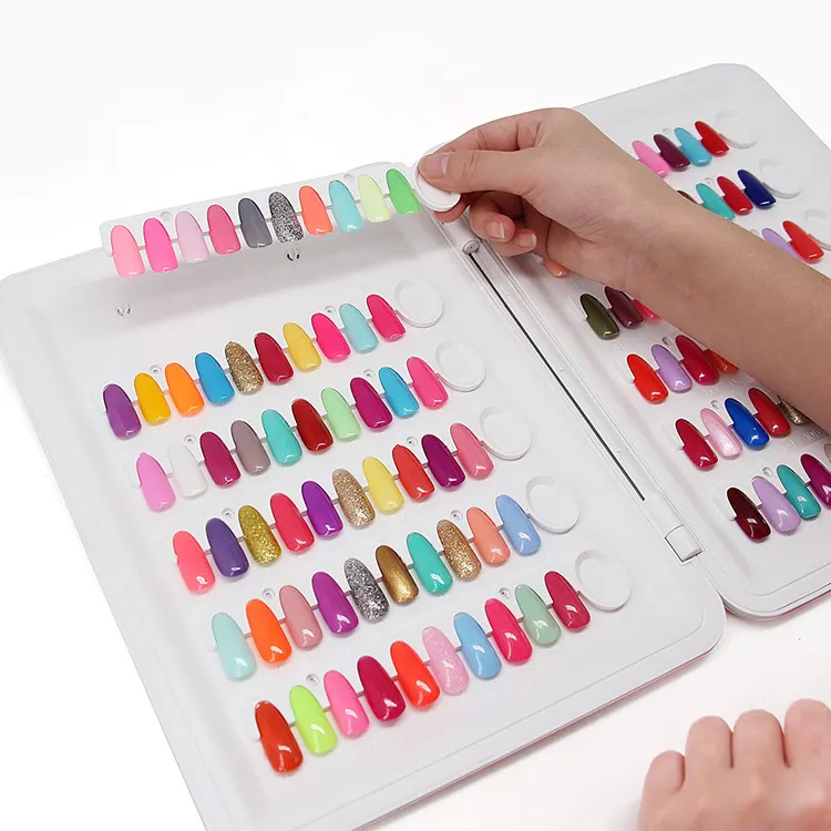 Professional 120 Nail Colors Chart, Plastic, White Nail Gel Polish Display Card Book, Nail Art Salon Nail Design Display Booklet, Nail Color Swatches Nail Practice Card Design Board