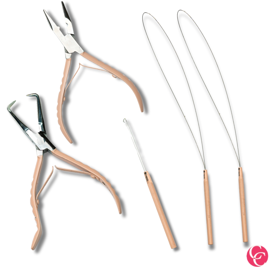 Hair Extension Beading Tool Kit Stainless Steel Hair Extensions Micro link Bead Closer and Remover Pliers set, Beads Hair Pulling Hook & Micro Ring Loop Tool Set