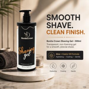 Bonita Crown Shaving Gel 500ml – Transparent Non-Foaming Gel for Smooth, Precise Shave – Aloe & Castor Oil Formula for Sensitive Skin – Professional Barber-Grade Shaving Gel for Men & Women – Clean, Cooling, Hydrating Shave Skin – Professional Barber-Grade Shaving Gel for Men & Women – Clean, Cooling, Hydrating Shave