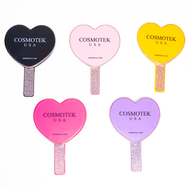 Cosmotek 5 Pieces Heart-Shaped Handheld Mirrors Travel Makeup Mirrors Mini Cosmetic Mirror with Handle Small Heart Mirrors Decorative Hand Held Mirror for Women Girls Valentine's Day (Pink, Purple, yellow, black...))