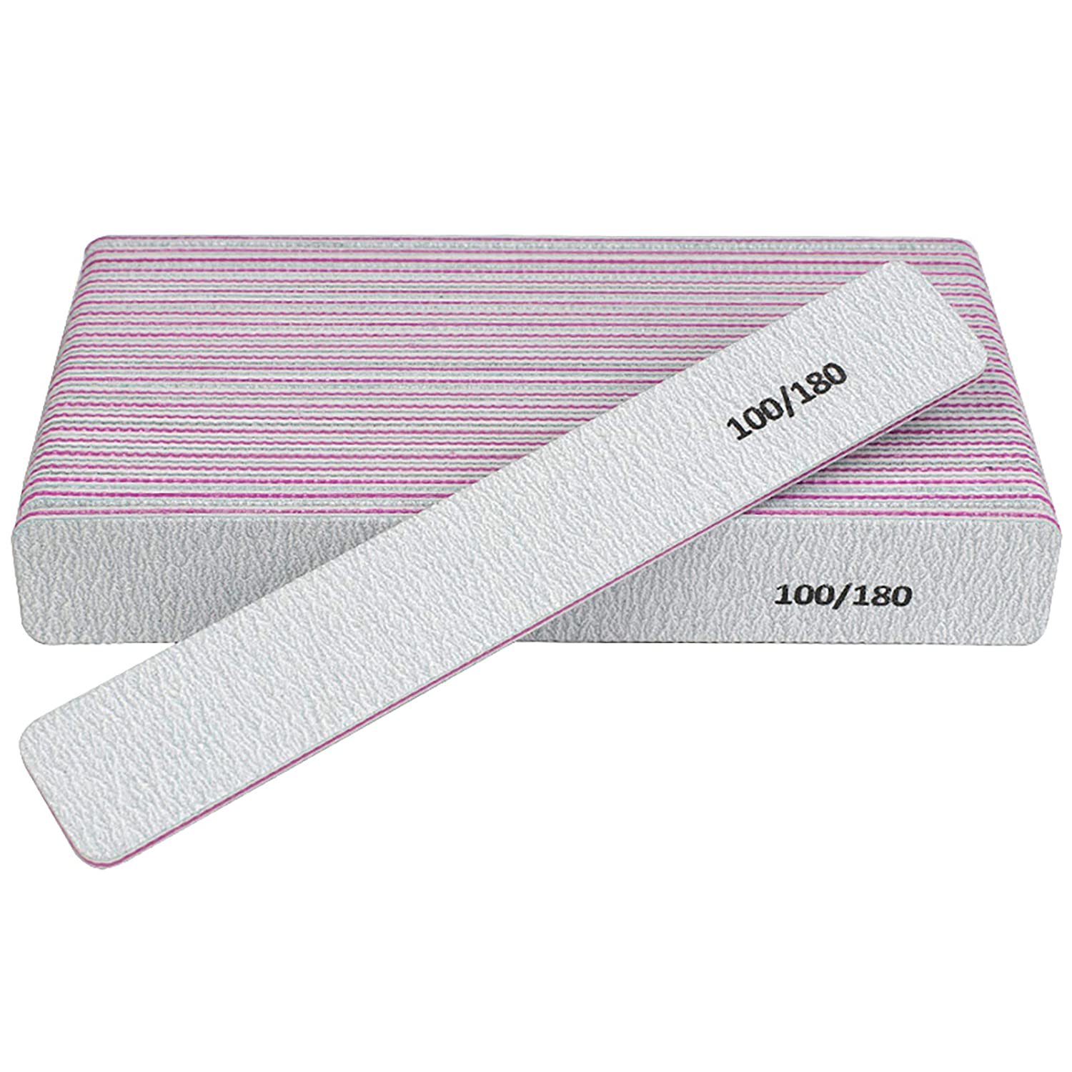 Nail File 12 PCS Professional Reusable 100/180 Grit Double Sides Washable Nail File Manicure Tools