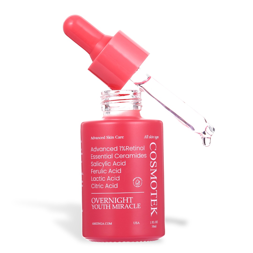 Overnight Youth Miracle Face Serum with Advanced 1% Retinol, Essential ceramides, Salicylic acid, Ferulic acid, Retinol, Lactic acid, Citric acid