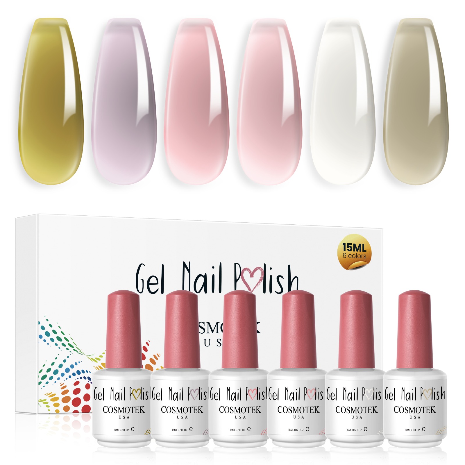 Jelly Gel Nail Polish Set Sheer Nude Gel Polish Crystal Transparent, pink nude, ... Gel Polish Kit Nail Art Varnish Manicure Collection Gift Set 15ML 6PCS - JG6-43
