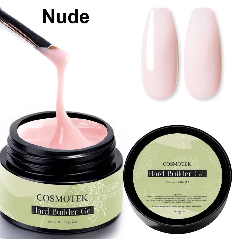 Cosmotek Hard Builder Gel – Nude 60g UV/LED Sculpture Gel for Nail Extensions, 10-in-1 Manicure Strengthener, Thickening Gel, Professional Salon & DIY Nail Art (Nude Color)
