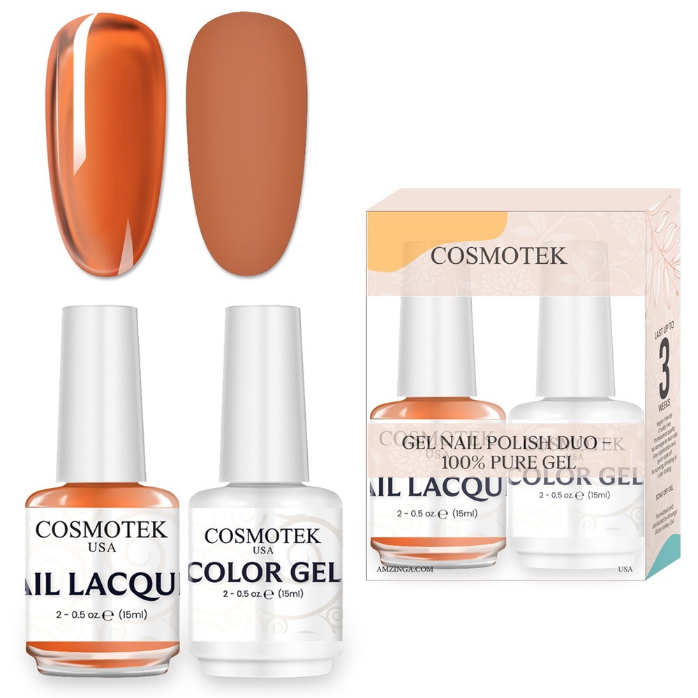 Copper Red #c57552 Nail Polish Set | Professional-Use Gel & Lacquer Duo by Cosmotek USA, Ideal for Salons, Nail Technicians, and Long-Lasting Wear