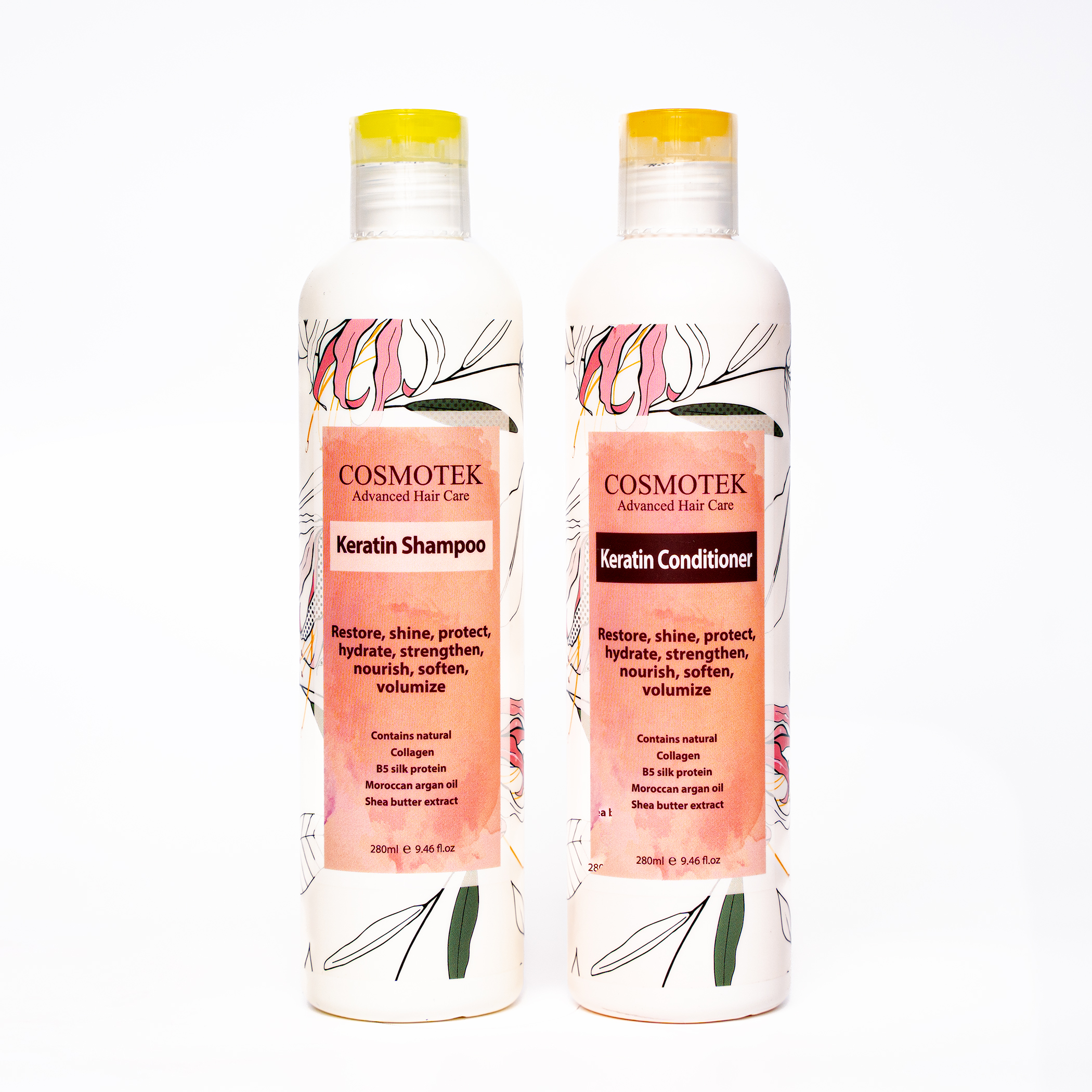 Keratin Shampoo and Conditioner Set – Sulfate Free, Moisturizing Treatment for Men and Women – Hair Thickening Product for Volume and Shine