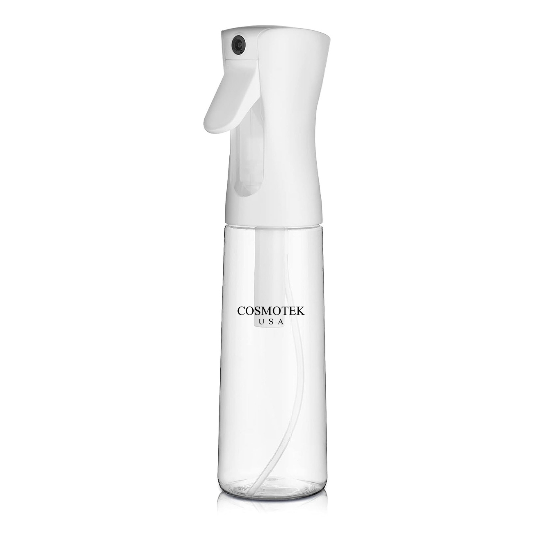 Cosmotek College Professional Spray Bottle for Hair (10.1oz/300ml) - Spray Technology – Continuous Ultra-Fine Mist Sprayer for Hairstyling, Salons, Cleaning, Plants, Essential Oils & More – White