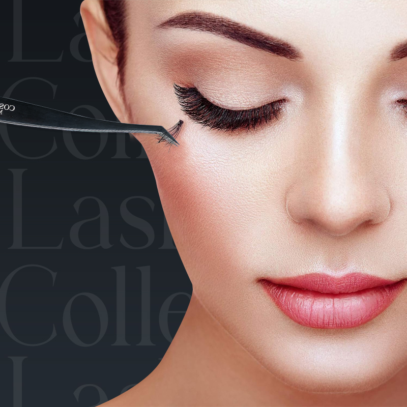 Lash Tweezers For Eyelash Extensions Pink Ice Crack 45 Degrees Tweezers For Making Volume And Classic Fans 1 PCS Professional Individual Lashes Tweezer - SHINNIE BLACK