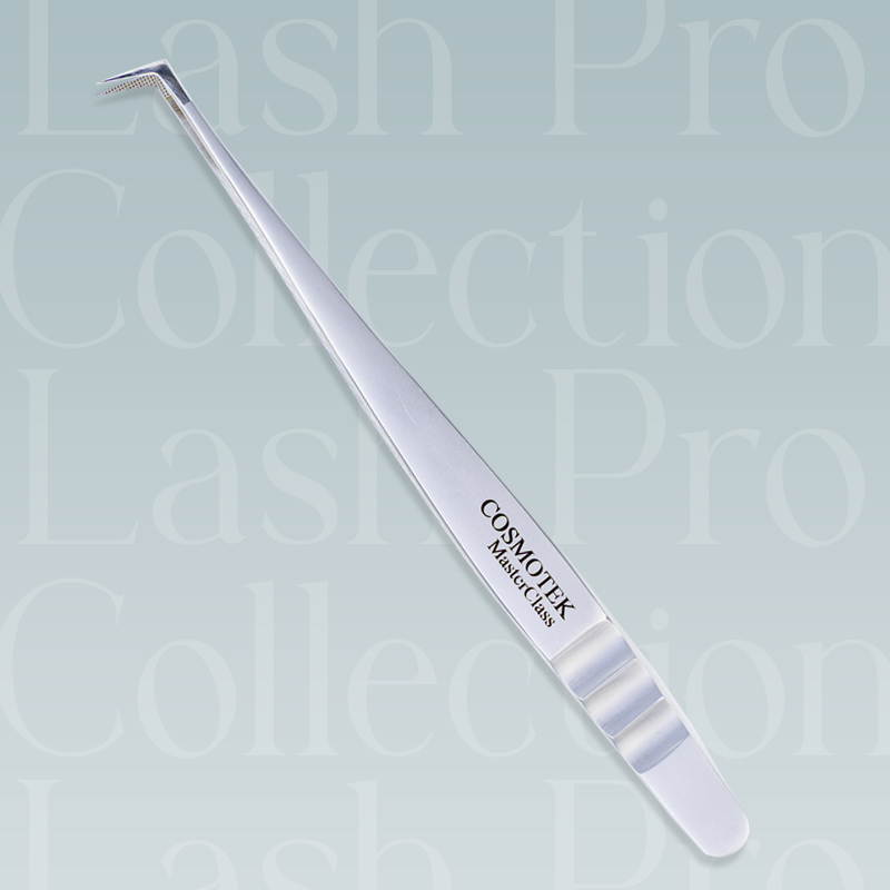 Lash Tweezers for Eyelash Extensions, Precision Fiber Tip 90 Degree Tweezers for Mega Volume Lashes Extensions - Silver Gray