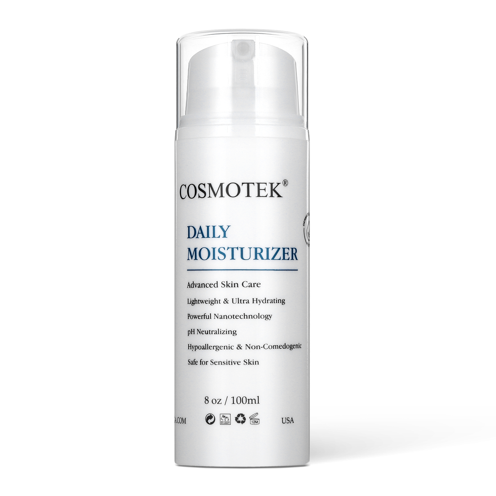 Facial Moisturizer Lotion, Oil Free Face Moisturizer with Hyaluronic Acid, Hydrates and Moisturizes Skin, Lightweight Formula, Safe for Sensitive Skin, 8 oz / 100mlml